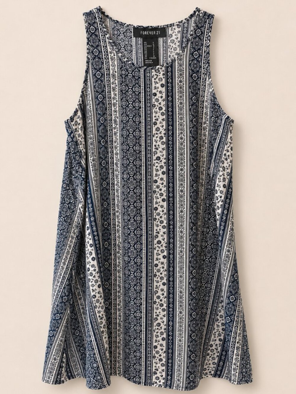 Forever 21 Blue & White Boho Print Swing Dress Large
